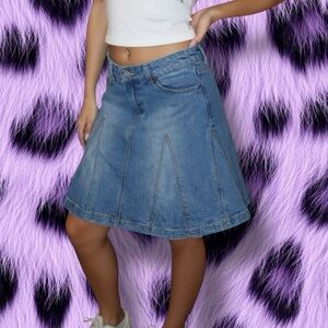 Contrast 1990s Y2K Denim Midi A-Line Skirt